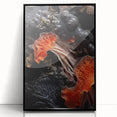 Large abstract wall art featuring geometric shapes in black and white, framed in acrylic.