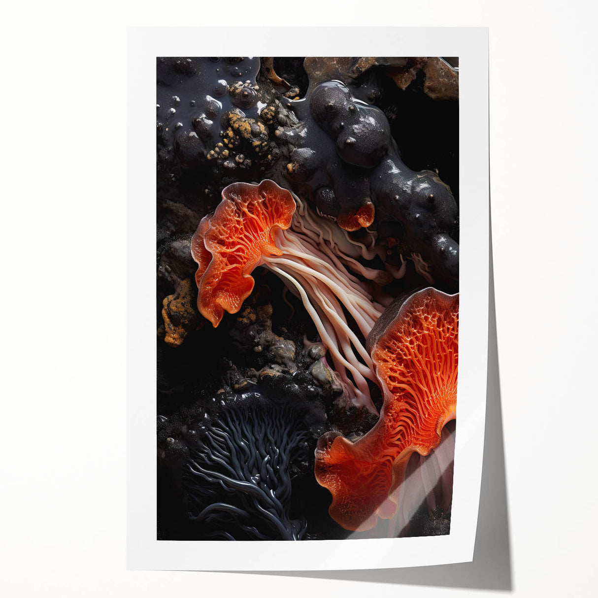 Extra large rolled print featuring close-up floral elements in natural hues, ideal for art wall dining room.