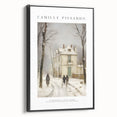 Black and white framed canvas featuring a vintage-style landscape painting, ideal for bedroom wall decor.