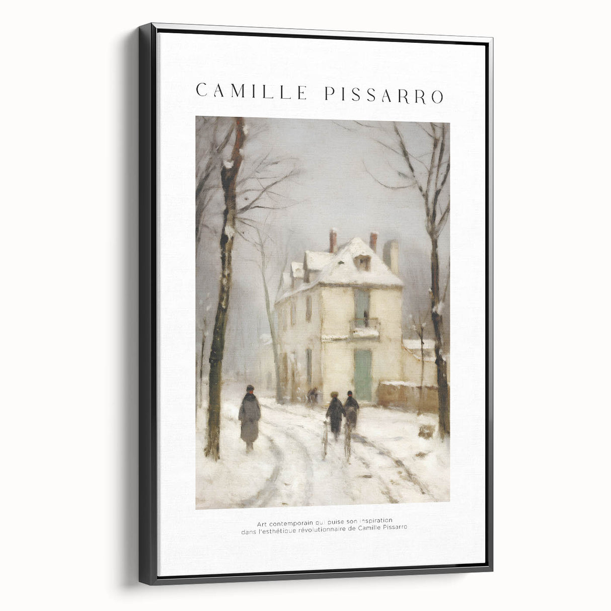 Black and white framed canvas featuring a vintage-style landscape painting, ideal for bedroom wall decor.