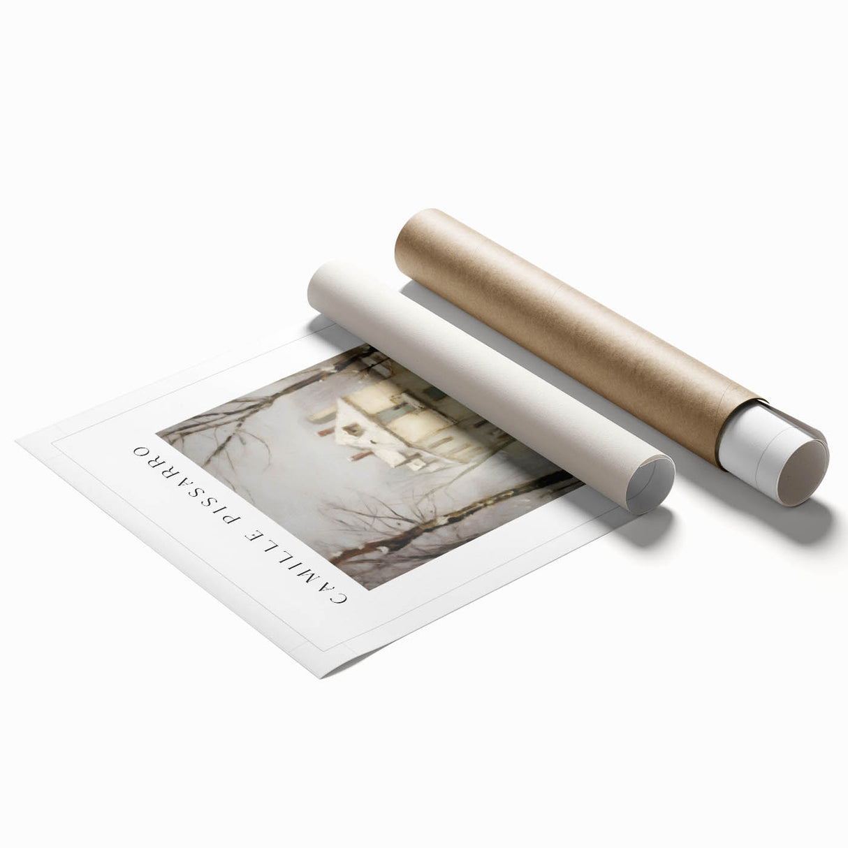 Extra large rolled print featuring Camille Pissarro-inspired floral art in soft pastel shades.