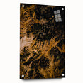 Large abstract wall art depicting autumnal trees on acrylic glass, set in earthy orange and brown tones.
