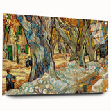 Large abstract wall art on acrylic glass depicting colorful swirls, ideal for modern bedroom or dining room ambiance.