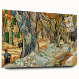 Large abstract wall art featuring swirling blue and yellow patterns on acrylic glass.