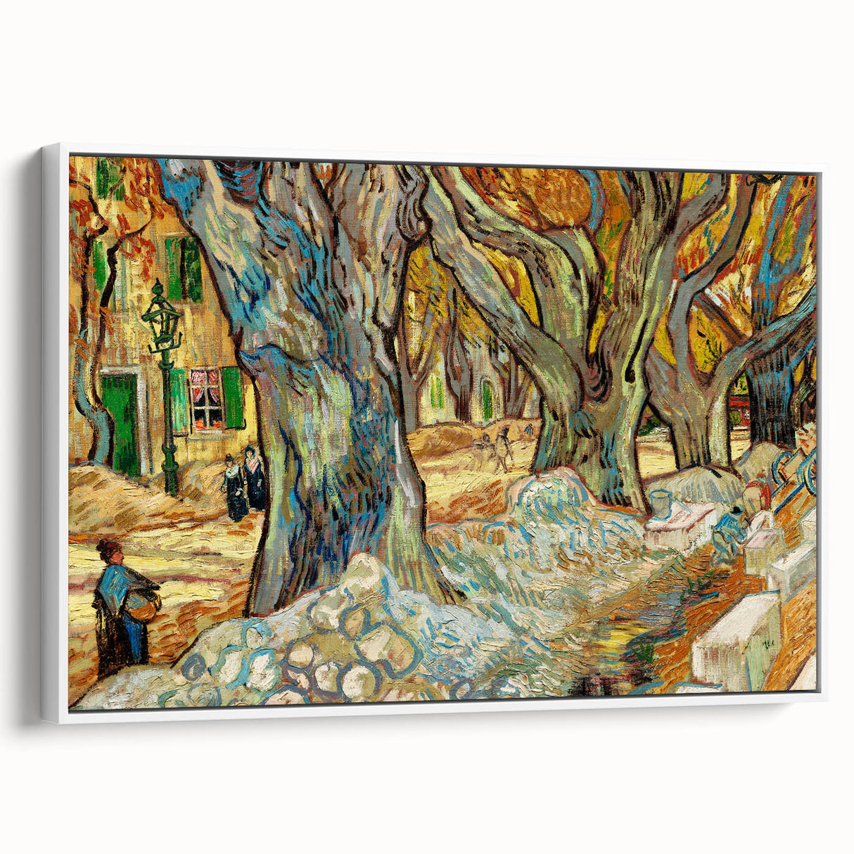 Vintage poster art of Van Gogh's painting on a framed canvas, featuring vibrant colors, ideal for living room decor.