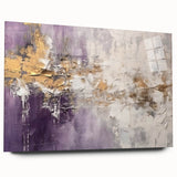 Abstract wall art featuring vibrant strokes in a range of blues and golds, displayed in an acrylic glass frame, showcasing a modern aesthetic perfect for contemporary decor.