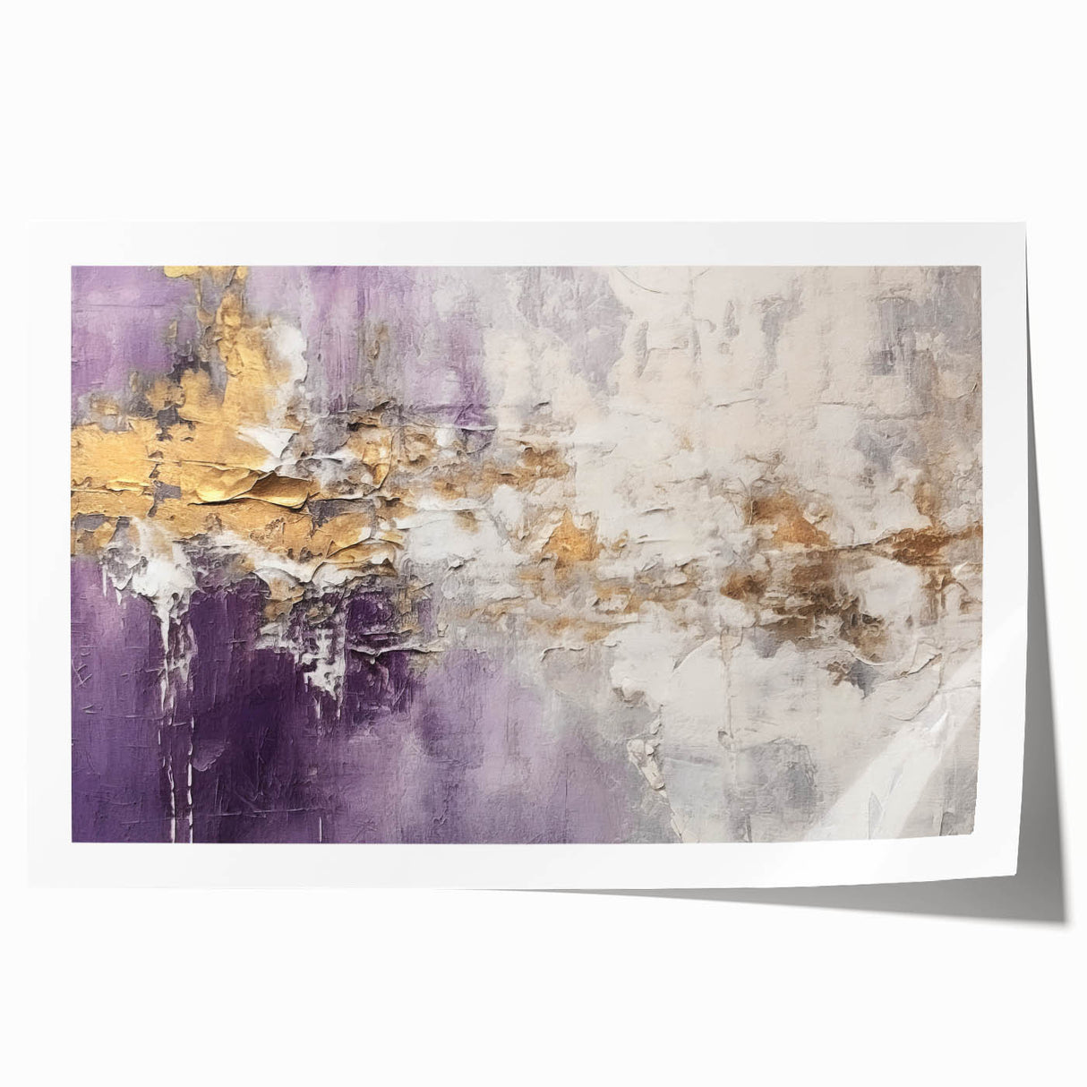 Abstract wall art print featuring vibrant strokes in blue, orange, and yellow hues, rolled for easy shipping; ideal for modern home decor.