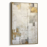 Framed abstract wall art with golden strokes on a textured canvas, showcasing a modern design, ideal for enhancing contemporary home decor.
