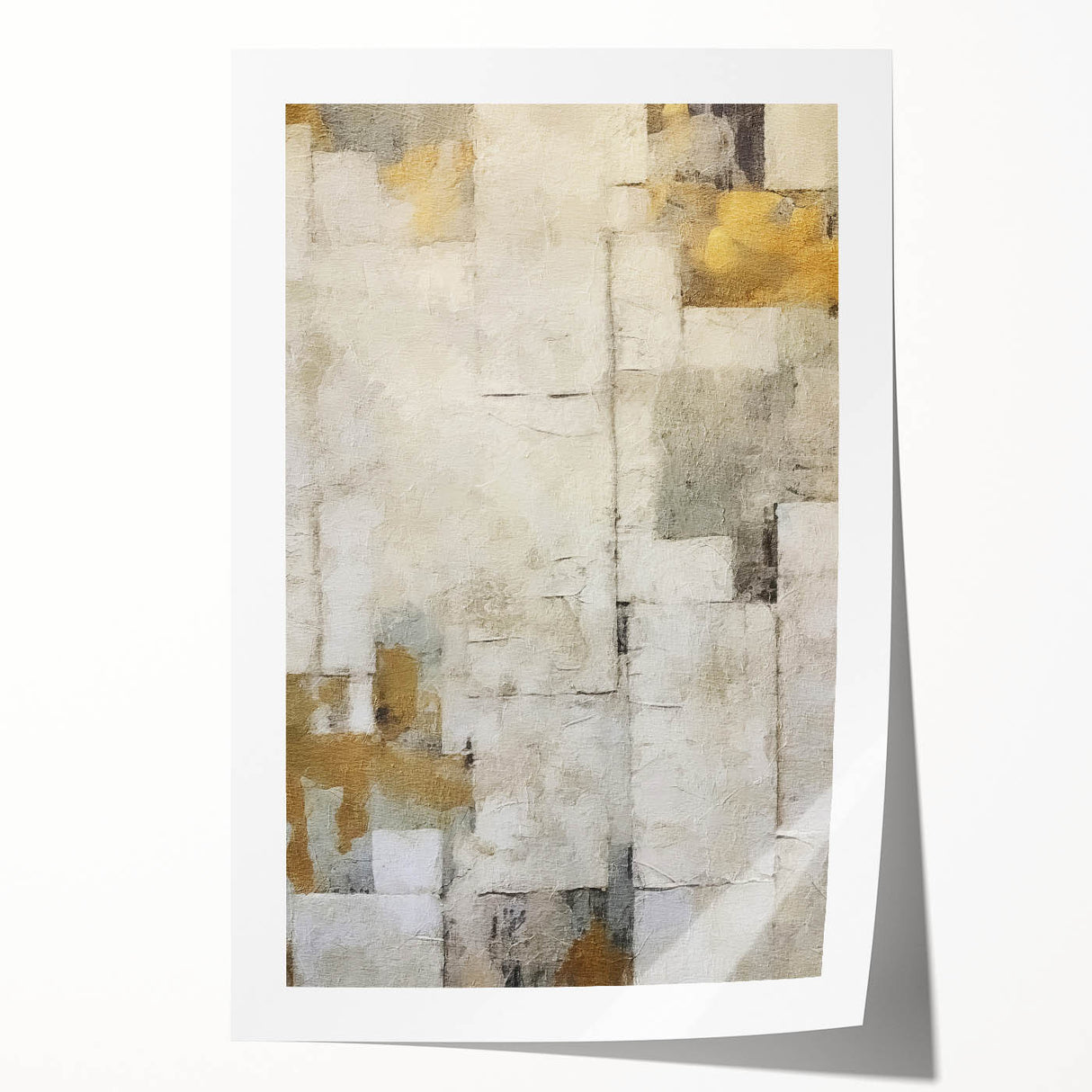 Abstract wall art print featuring vibrant strokes in shades of blue, orange, and yellow, ideal for modern home decor. Perfect for adding a dynamic touch to living spaces.