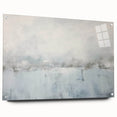 Abstract wall art featuring vibrant strokes in shades of blue, orange, and yellow, displayed in a sleek acrylic glass frame, highlighting its modern design and artistic flair.