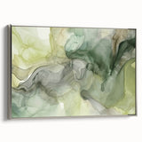 Framed abstract wall art featuring dynamic silver strokes on a textured canvas, ideal for modern decor, displayed in a stylish side view for artistic appeal.