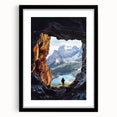Framed landscape artwork depicting a serene cave scene with a black mat, showcasing intricate details and textures, ideal for home decor enthusiasts.