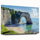Acrylic landscape artwork depicting majestic cliffs in vibrant colors, showcased in a side view without pins, ideal for modern home decor or gallery display.