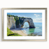 Framed landscape artwork showcasing dramatic cliffs in silver matting, designed to enhance modern interiors, perfect for home décor enthusiasts.