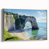 Framed canvas artwork showcasing a dramatic cliff landscape, featuring vibrant colors and intricate details, with a sleek silver frame enhancing its modern aesthetic. Perfect for adding a touch of nature-inspired elegance to any room decor.