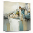 Abstract architectural wall art featuring a modern design printed on acrylic glass, showcasing vibrant colors and intricate geometric patterns, mounted with stylish pins for a contemporary look. Perfect for enhancing living spaces or offices.
