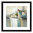 Abstract architectural wall art framed in black, showcasing geometric shapes and soft color gradients, perfect for modern home decor or office aesthetics.