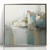 Framed acrylic wall art showcasing an abstract architectural design in silver tones, perfect for modern home decor. Ideal for enhancing contemporary interiors.
