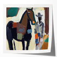 Abstract figurative wall art print showcasing vibrant colors and dynamic shapes, presented in a glossy finish, perfect for modern home decor enhancement.