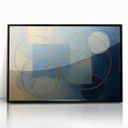 Framed abstract geometric art piece with a sleek black frame, showcasing vibrant shapes and colors, ideal for modern home decor and artistic ambiance.