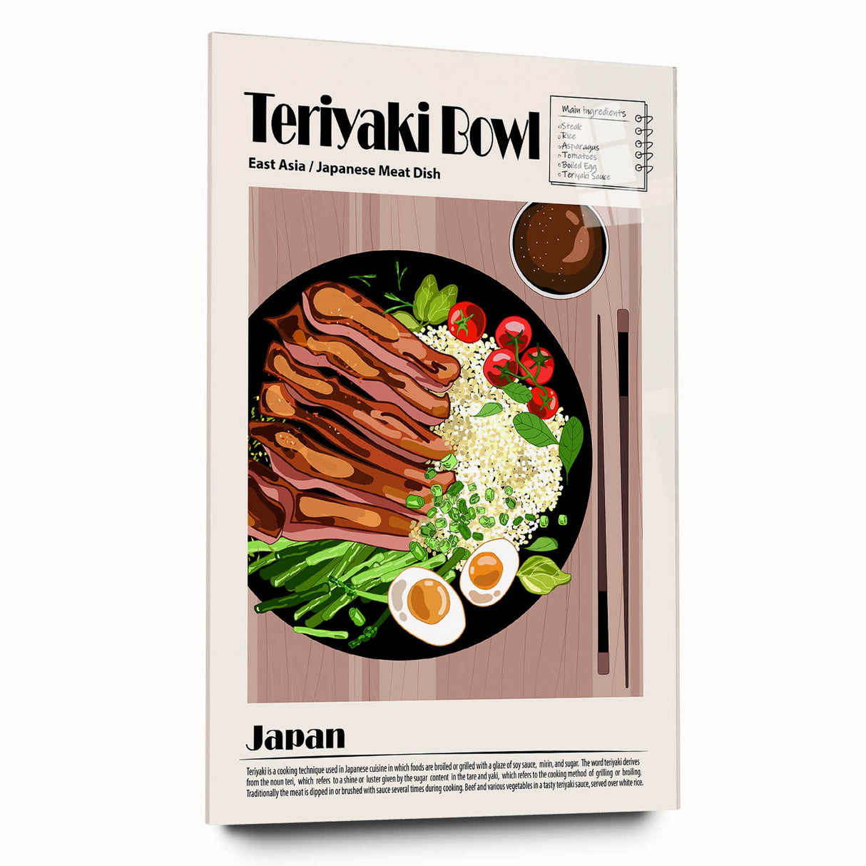 Large abstract wall art featuring assorted food dishes in vibrant colors on acrylic glass.