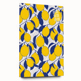 Large abstract wall art featuring assorted fruits in vibrant colors on acrylic glass, ideal for bedroom or dining room decor.