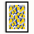 Extra large, textured abstract art print of colorful fruits on canvas, framed in black, ideal for living room decor.