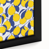 Extra large black wall art on canvas featuring vibrant, textured depictions of assorted fruits, ideal for living room decor.