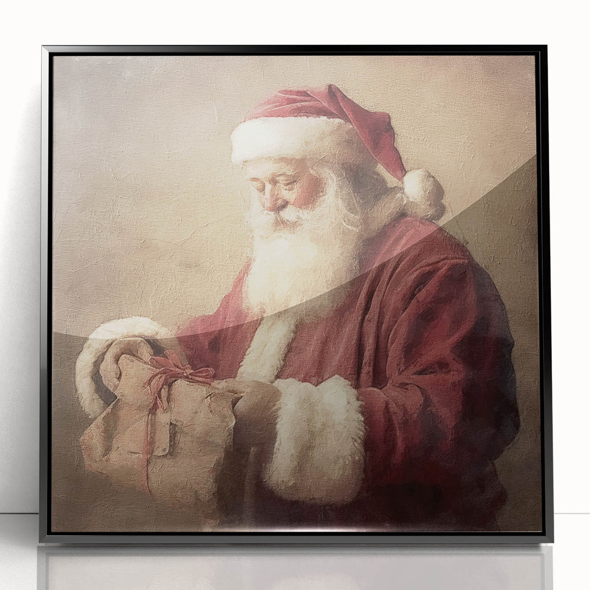 Christmas Acrylic Prints - Santa with Gift Holiday Wall Decoration