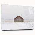 Side view of a landscape barn artwork made from acrylic glass, showcasing vibrant colors and intricate details, mounted with pins for easy display. Perfect for rustic decor.