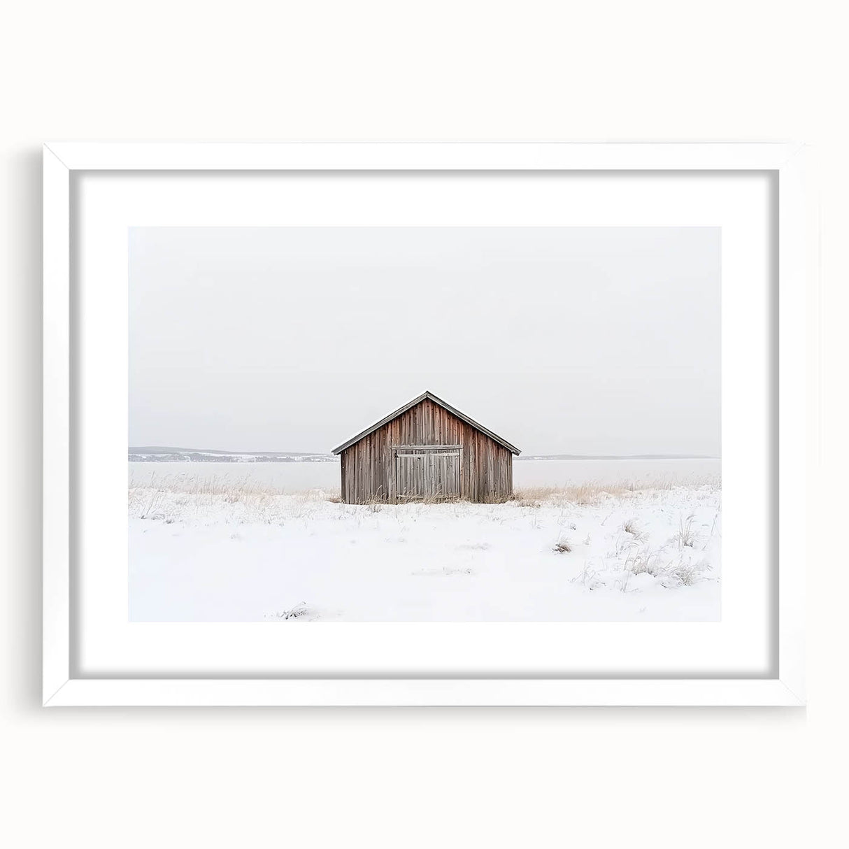 Landscape barn frame with a white mat, showcasing a rustic design, perfect for enhancing home decor. Ideal for framing photographs or artwork in a cozy setting.