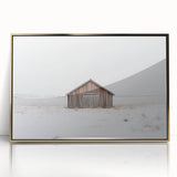 Framed acrylic artwork featuring a vibrant landscape of a barn, set against a golden background, ideal for rustic home decor or farmhouse-themed interiors.