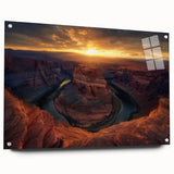 Acrylic glass art piece showcasing a stunning landscape of canyons, viewed from the side with decorative pins, ideal for modern home decor.