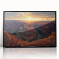 Framed acrylic artwork showcasing a stunning landscape of canyons in vibrant colors, featuring a sleek black frame that enhances the visual appeal, perfect for home decor.