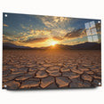 Desert landscape acrylic artwork displayed in a side view, showcasing vibrant colors and intricate details, secured with pins for stability. Perfect for modern decor.