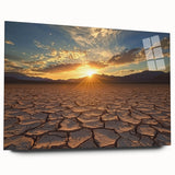 Acrylic glass artwork showcasing a vibrant desert landscape with warm colors and intricate details, designed for wall display, offering a modern aesthetic.