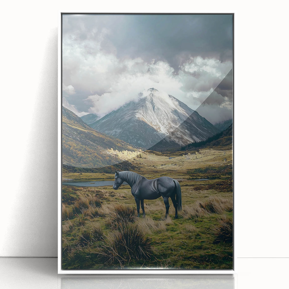 Framed acrylic artwork showcasing vibrant landscapes and fields, featuring a white frame, ideal for enhancing modern home decor and adding color to living spaces.