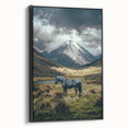 Framed canvas artwork showcasing a vibrant landscape with rolling fields and a black frame, ideal for modern home decor, enhancing interior aesthetics.