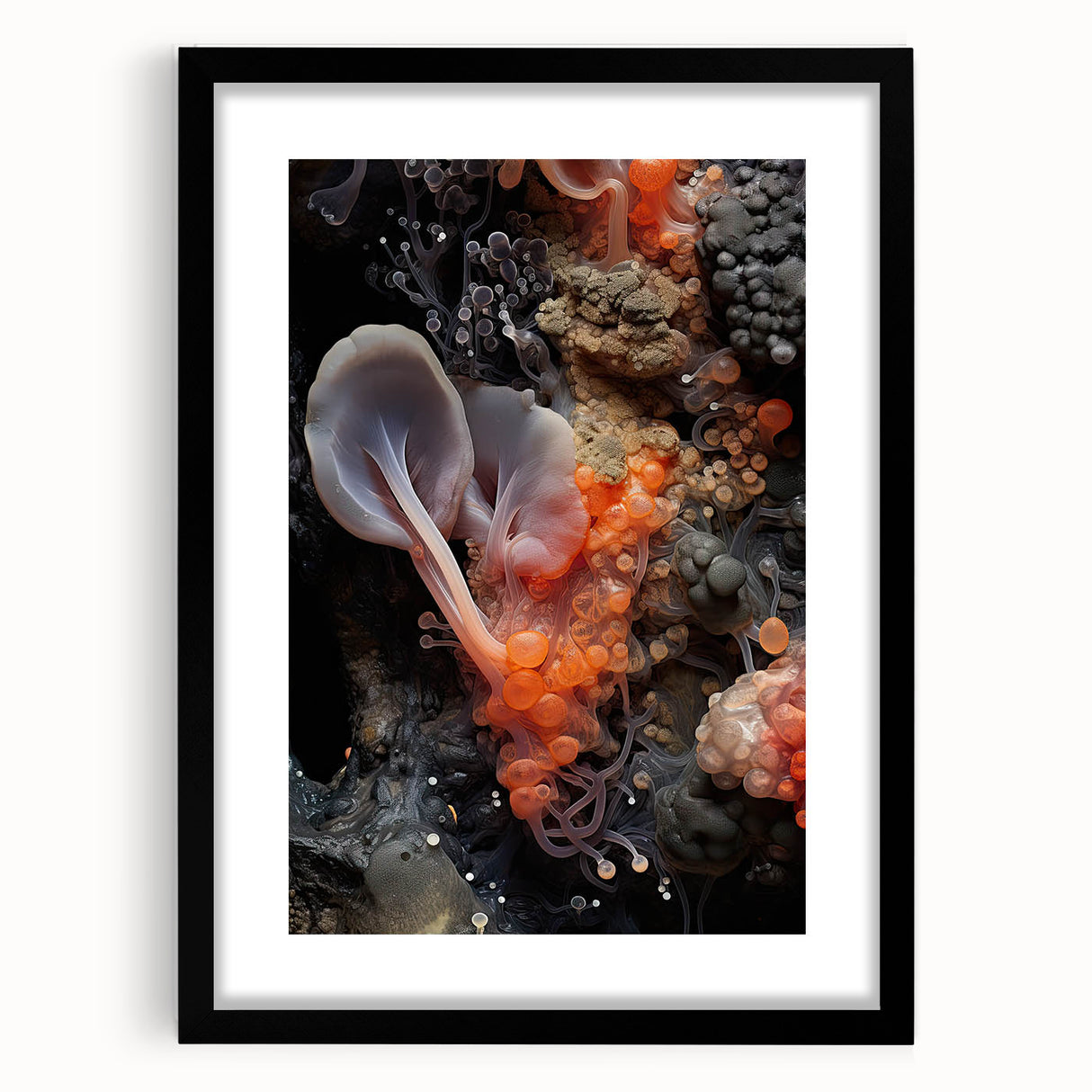 Extra large framed abstract art print featuring textured elements in colorful hues, ideal for living room decor.
