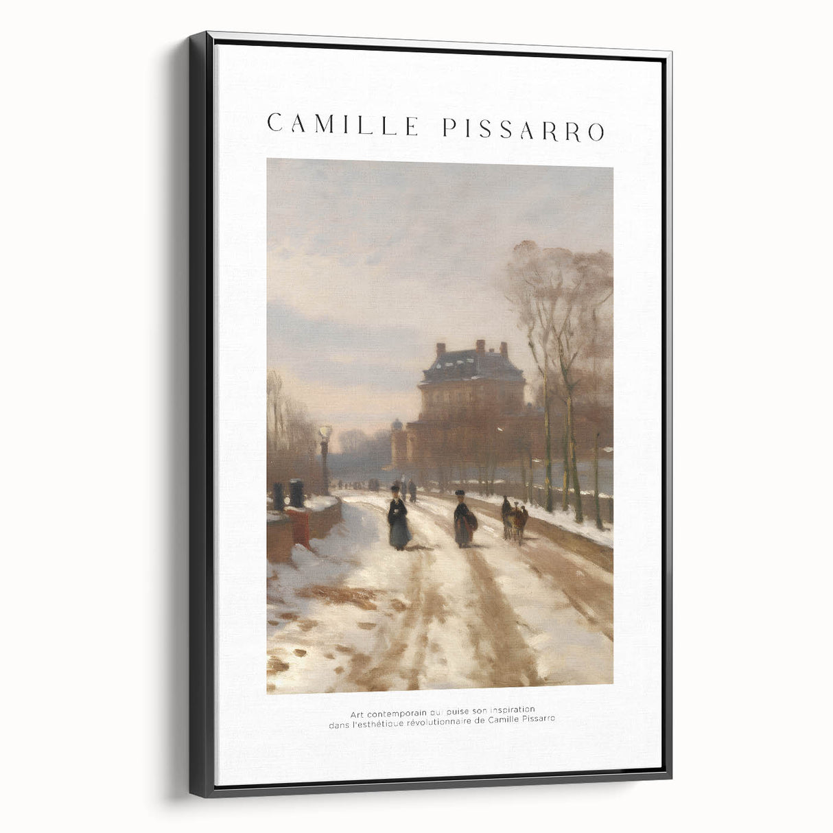 Black and white landscape art painting on framed canvas, featuring a vintage poster style, ideal for bedroom wall decor.