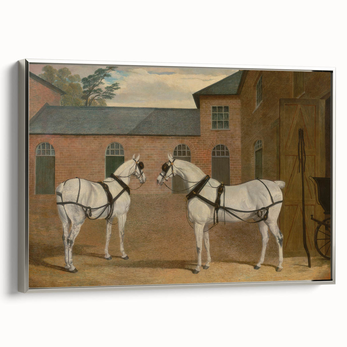 Realism Art Prints - Grey Carriage Horses by John Frederick Herring