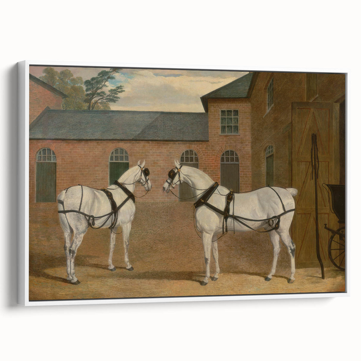 Realism Art Prints - Grey Carriage Horses by John Frederick Herring