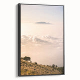 Black and white landscape art painting on framed canvas, featuring a vintage poster style, ideal for bedroom wall decor.
