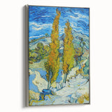Framed canvas of a Van Gogh landscape painting with vibrant colors, ideal for adding a vintage touch to any room.