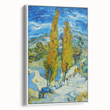 Vintage poster art of Van Gogh's painting on white framed canvas, featuring colorful brushwork, ideal for living room decor.