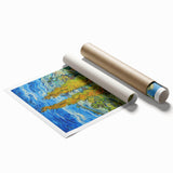 Extra large rolled canvas print featuring Van Gogh-style sunflowers in vibrant yellows and greens.