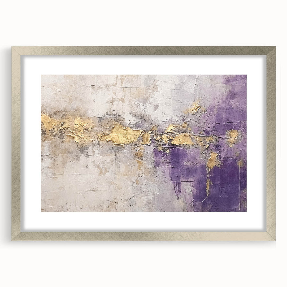 Abstract wall art featuring colorful strokes in a silver frame with a mat, ideal for modern home decor. The design combines vibrant hues and a sleek finish, enhancing interior aesthetics. Perfect for art enthusiasts seeking a contemporary touch.