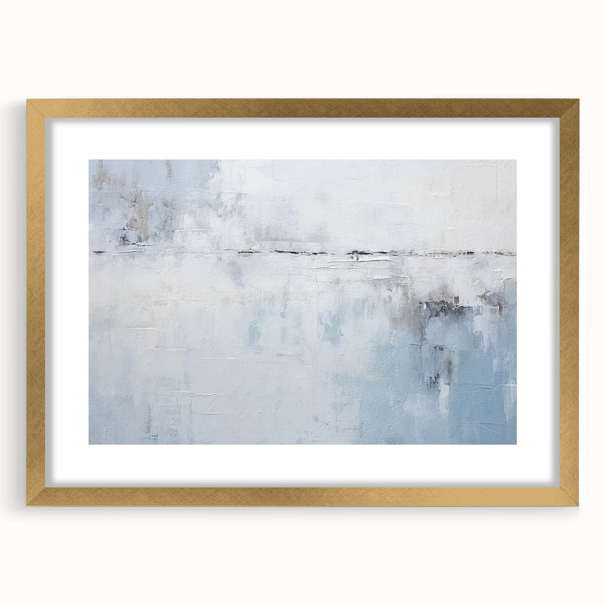 Abstract strokes wall art framed with a gold mat, showcasing vibrant colors and dynamic patterns, ideal for modern home decor or office spaces.