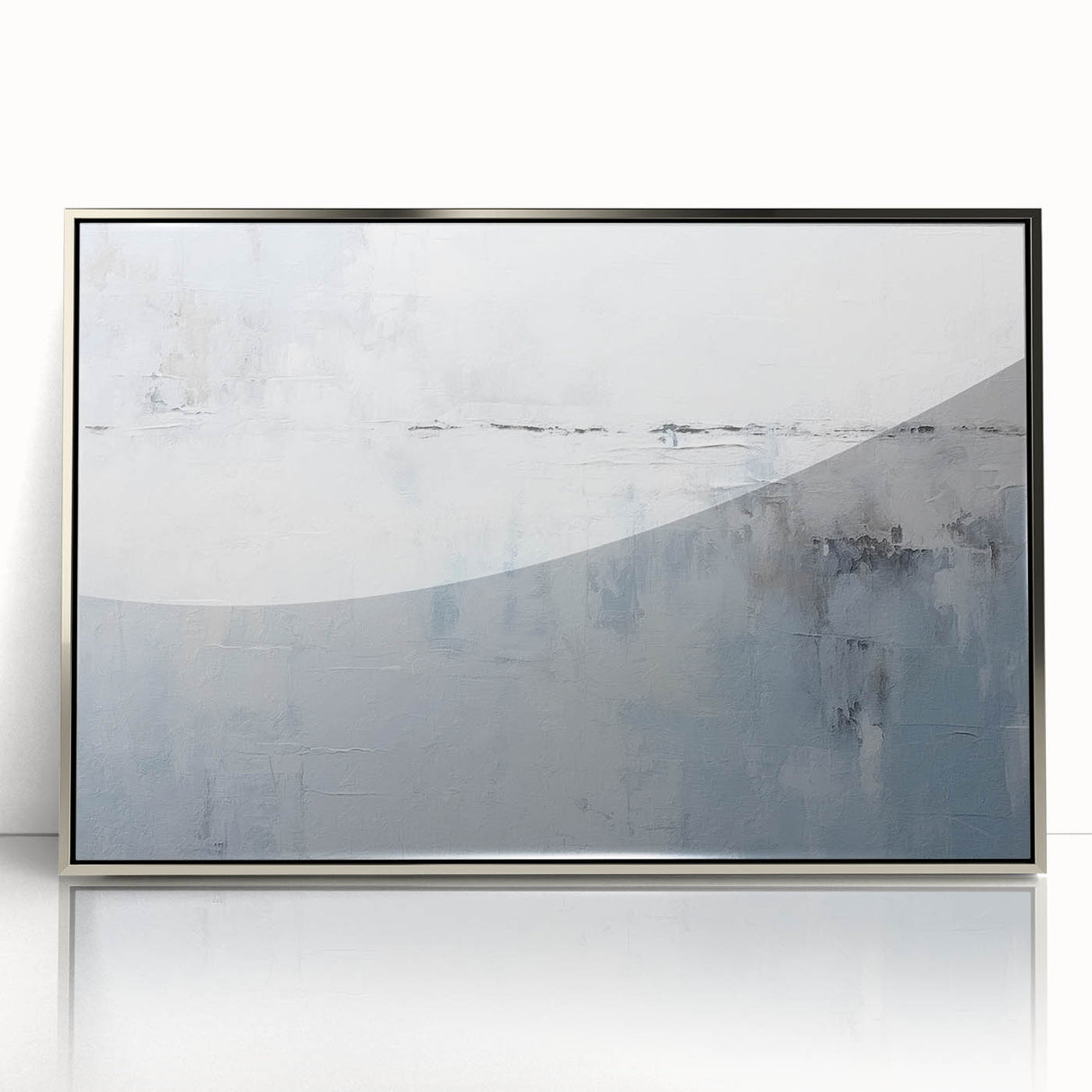 Framed wall art featuring abstract silver strokes on a white background, showcasing a contemporary design ideal for modern home decor. Perfect for adding a touch of elegance to living spaces.