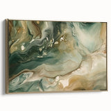 Framed wall art featuring abstract strokes in gold and black hues, showcasing elegant brushwork and a modern aesthetic, perfect for contemporary decor.